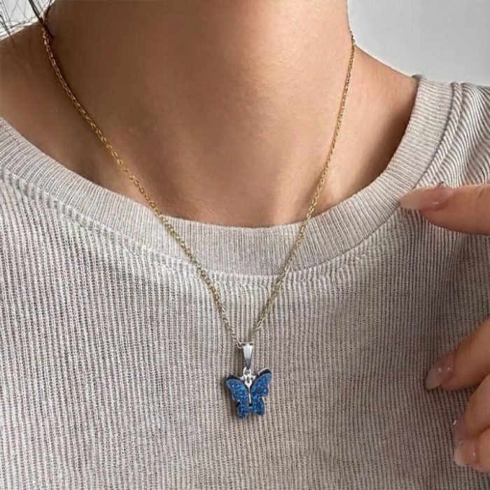 Silver Toned Butterfly Necklace Pendant 4