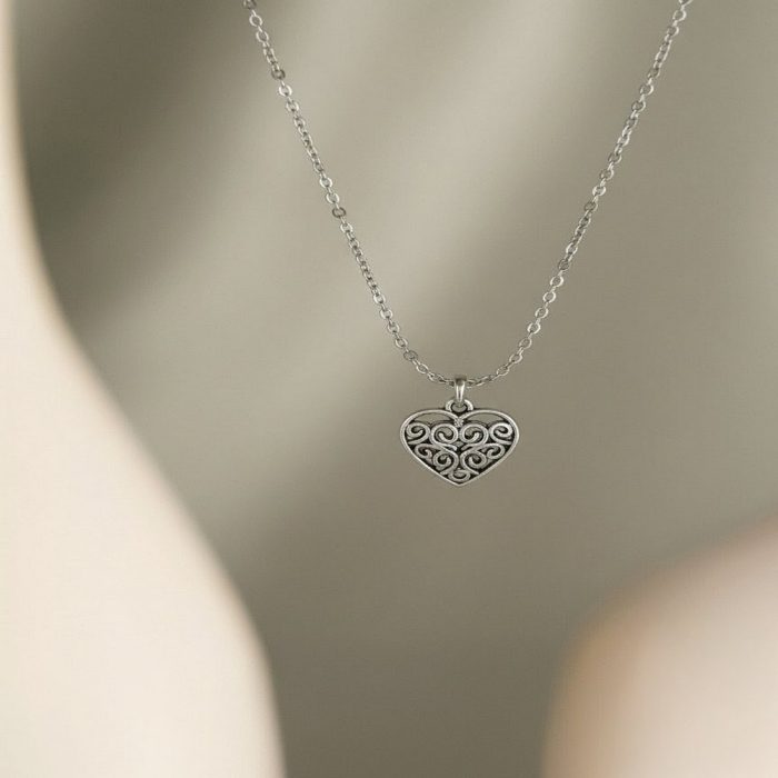 Sterling Silver Filigree Heart Necklace 1