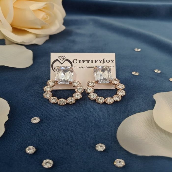 Rectangular Stud & Crystal Cluster Hoop earings 2