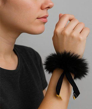 Premium Black Fluffy Scrunchie with Cute golden pearl Charms