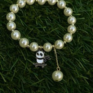 Pearl Beaded with Cute Panda skateboard Charm Bracelet