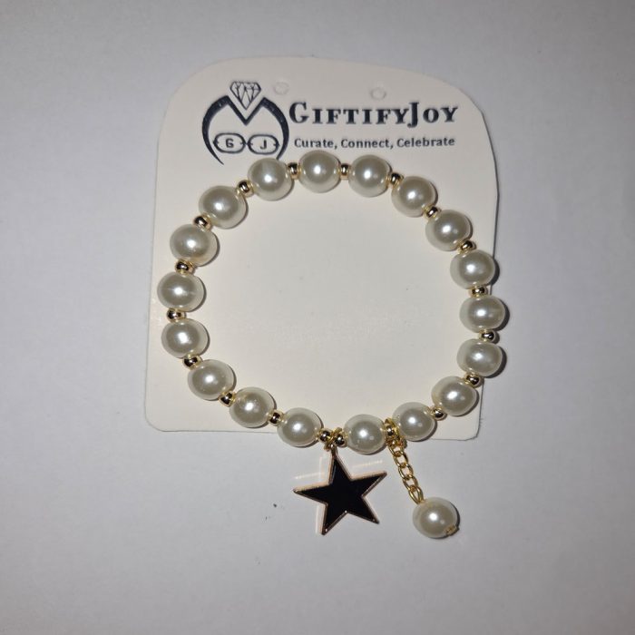 pearl beaded bracelet with gold star charm 1 pearl beaded bracelet with gold star charm 1