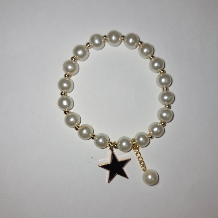 pearl beaded bracelet with gold star charm 2 pearl beaded bracelet with gold star charm 2