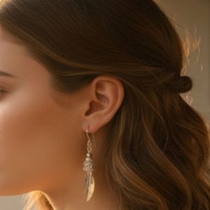 Silver Leaf Drop Dangle Jhumka Earrings