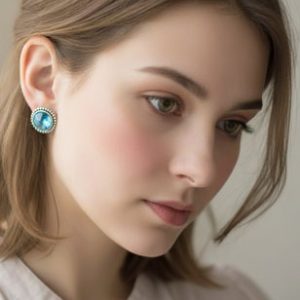 Teal Blue Crystal Stud Tops Earrings
